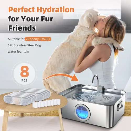 Miniatura 5 de 8 paquetes de filtros de repuesto para fuente de agua para perros Zuqqony de 12L/3.2Gal de acero inoxidable, dispensador de agua para perros DYSJ01