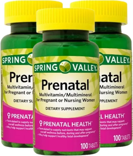 Multivitamínico prenatal multimineral 100 tabletas – Vitaminas prenatales con ácido fólico y DHA, suplemento sin gluten, vitaminas diarias para