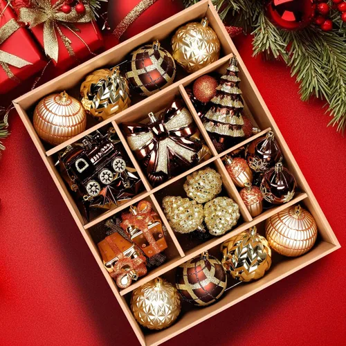 Alupssuc Juego de 82 bolas de Navidad, encantador juego de regalo clásico, decoración de plástico inastillable para árbol de Navidad, vacaciones,