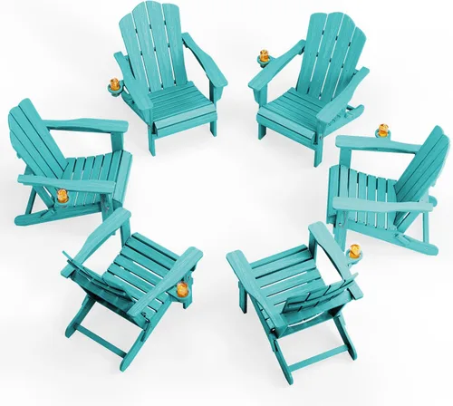 Miniatura 24 de KINGYES Silla plegable Adirondack, sillas de patio HDPE para todo clima, silla de césped con textura de madera para junto a la piscina, patio Aruba