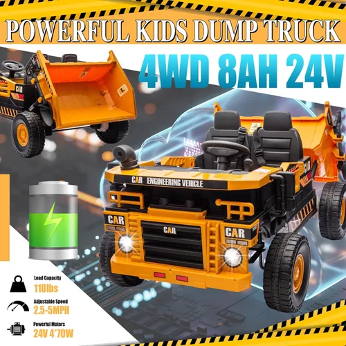 Miniatura 4 de FINITO XL 24V Camión volcador para montar, motores potentes de 4x100W. Coche eléctrico para niños con control remoto, cama volcable eléctrica y pala