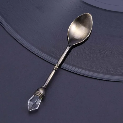 Miniatura 7 de Kichvoe Cuchara de café retro estilo corte europeo de 4.13 pulgadas, mini cuchara agitadora con cabeza de diamante incrustada para postre de café