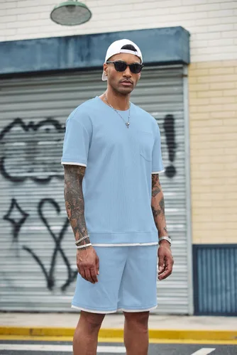 Miniatura 81 de COOFANDY Conjunto de camisa y pantalones cortos de gofre para hombre, conjunto de 2 piezas, conjunto casual de verano con bolsillos