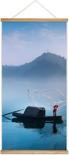 Miniatura 5 de wall26 - Póster colgante con marcos de madera - Cumbre de montaña en la niebla - Arte decorativo de pared listo para colgar - 18 x 36 pulgadas