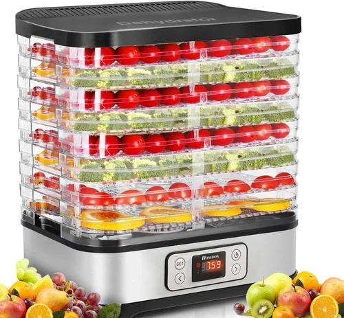 Homdox Deshidratador de alimentos para carne seca y frutas, 8 bandejas sin BPA, temporizador de 72 horas y control de temperatura de 158 °F, máquina