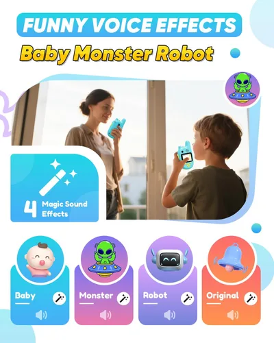 Miniatura 5 de Walkie Talkies de video para niños con doble cámara, paquete de 2 juguetes recargables para niños de 3 a 9 años, cumpleaños para niños de 3, 4, 5