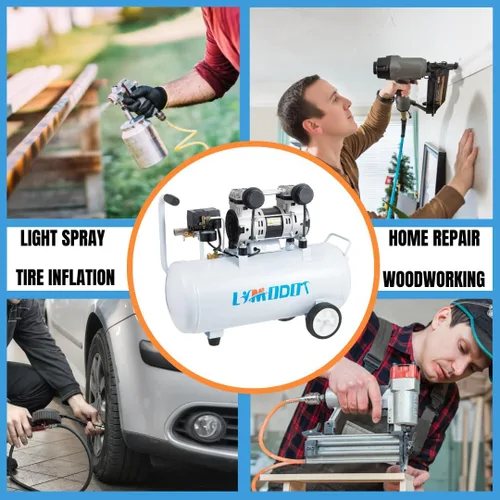 Miniatura 7 de Compresor de aire silencioso, solo 68 dB, tanque de acero de 8 galones, 2.8CFM a 90 PSI, sin aceite, compresor de aire eléctrico perfecto
