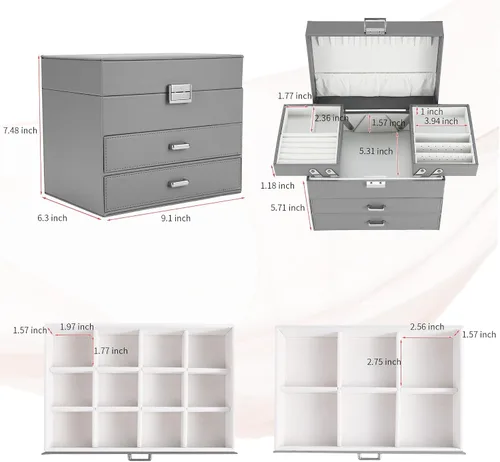 Miniatura 3 de Dajasan Caja organizadora de joyas, cajas de joyería para mujeres y niñas, 4 capas, caja de almacenamiento grande de joyería para aretes, anillos