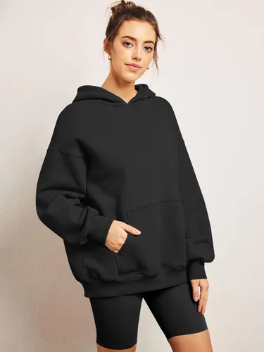 Miniatura 2 de Trendy Queen Sudaderas de gran tamaño con capucha de forro polar para mujer, camisas de manga larga, ropa de otoño con bolsillo