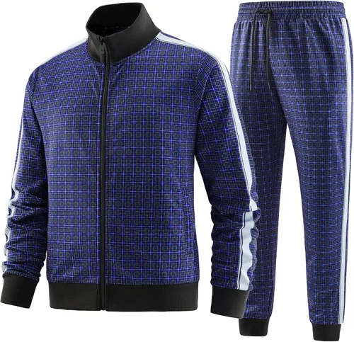 Miniatura 2 de W JIANWANG Conjunto deportivo a cuadros para hombre, conjunto de chándal deportivo para hombre, ropa deportiva