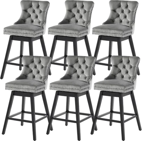 Miniatura 20 de Taburetes de bar con altura de mostrador, taburetes de bar giratorios 360 con respaldos, sillas tapizadas de tela de terciopelo de alta calidad