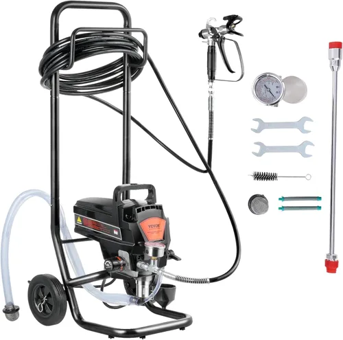 Miniatura 12 de VEVOR Pulverizador de pintura sin aire, 650 W, 3000 PSI de alta presión sin aire con carro, cepillo de limpieza, manguera, barra de extensión