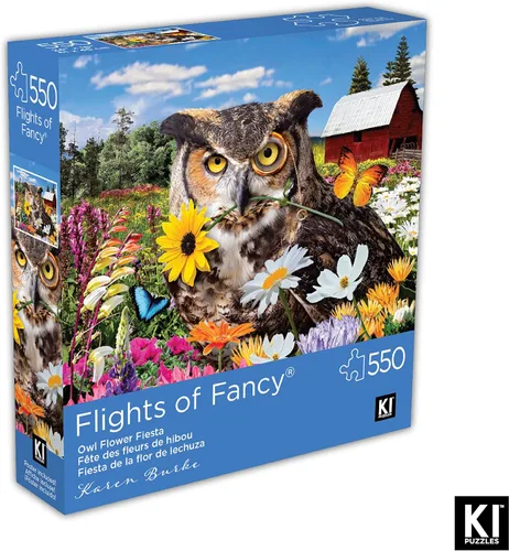 Miniatura 3 de Karen Burke - Rompecabezas de 550 piezas para adultos, fiesta de flores de búho, 24 x 18 pulgadas, rompecabezas de pájaro caprichoso de KI Puzzles
