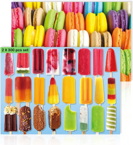 Rompecabezas de 300 piezas, paletas y macarons para adultos, adolescentes y niños, idea de regalo feliz (paquete de 2) (Popsicle+Macaron)