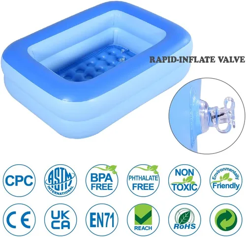 Miniatura 6 de HIWENA Piscina inflable para niños, 45 x 35 x 14 pulgadas, piscina azul para niños, bañera de verano con suelo suave inflable