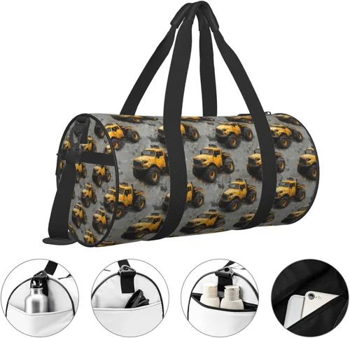 Miniatura 3 de Large Duffle Bag for Travel - Yellow Truck Retro Print Gym Bag for Women Men, Travel Foldable Bags for Women Men with Zippered Multiple Pockets