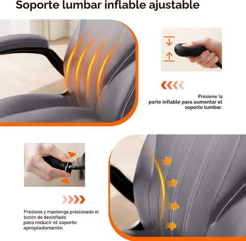 Miniatura 3 de Silla de escritorio de oficina, silla ergonómica para computadora con brazos abatibles acolchados y soporte lumbar ajustable, silla ejecutiva de Gris