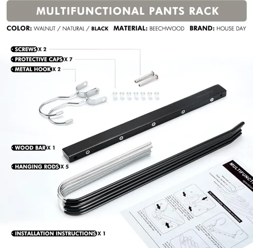 Miniatura 9 de HOUSE DAY Perchas para pantalones que ahorran espacio, perchas de madera para armario, antideslizantes, multifuncionales, organizador de pantalones