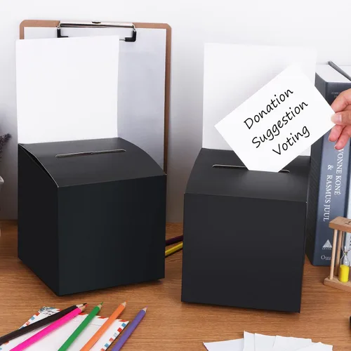 Miniatura 4 de Paquete de 12 cajas de rifa Caja de donación para recaudación de fondos, cajas de votación de cartón con ranura para boleto y cabecera extraíble