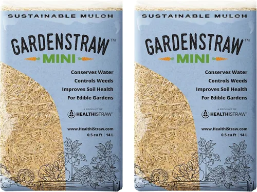 HealthiStraw GardenStraw Mini, 0.5 pies cúbicos (4 libras) Paquete de 2 – Mantillo natural para jardines, verduras y semillas de césped – Paja de