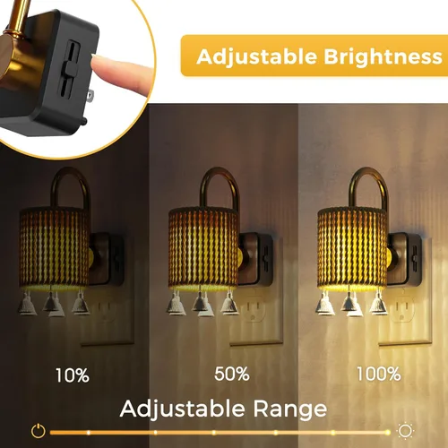 Miniatura 3 de L LOHAS LED Luces Nocturnas Enchufables en la Pared, Luz Nocturna Decorativa de Cilindro de Tela Boho con Borla, Sensor de Crepúsculo a Amanecer