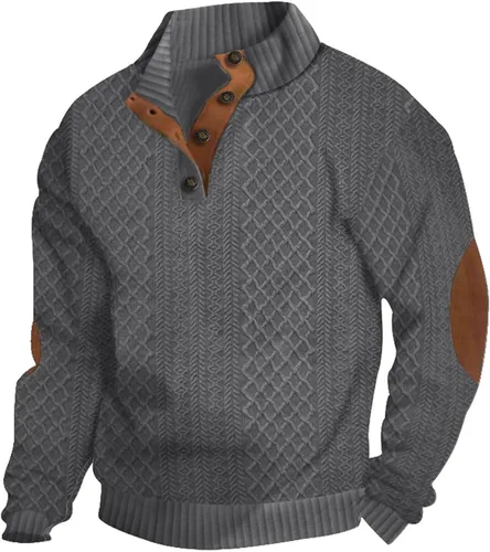 Miniatura 10 de Suéter de manga larga para hombre, casual, con botones de un cuarto, con cuello alto, sudadera con capucha