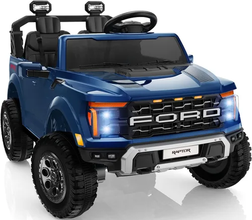 First Ride On Ford F-150 Raptor con Licencia - Auto de Paseo de 2 Asientos para Niños, Juguetes de Paseo de 24 Voltios para Niños con Control Azul