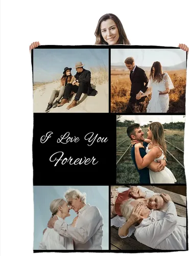 Miniatura 11 de Manta de collage de fotos personalizada, manta de franela suave, regalos para seres queridos 4 Fotos con texto