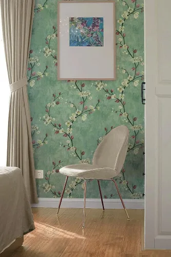 Miniatura 5 de Dviolet Papel tapiz floral verde de despegar y pegar de 17.7'' x 118'', estilo retro moderno, impermeable, extraíble, 14.5 pies cuadrados