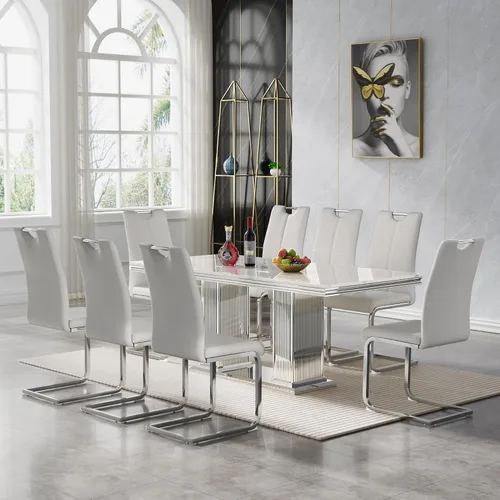 Miniatura 27 de 5 Piece Black Marble Dining Table Set for 4, Modern Faux Marble Kitchen Dining Room Tables with 4 Leather Chairs Set, 68.11" Luxury Rectangular