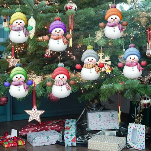 Miniatura 7 de 7 adornos de Navidad personalizados de muñeco de nieve 2023 con nombres, árbol de Navidad, decoración colgante de madera, familia de 2, 3, 4, 5, 6