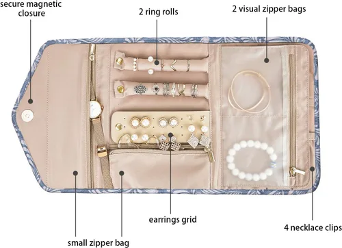 Miniatura 3 de Bagsmart - Organizador de joyas plegable de viaje para anillos, collares, pulseras, aretes, Blanco (White Leaf), S