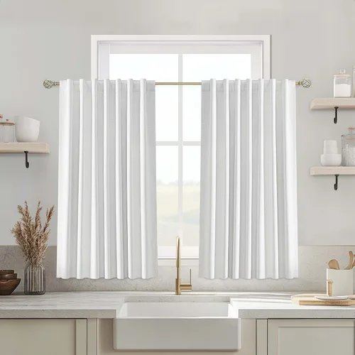 Miniatura 25 de UHITECH Cortinas opacas de 35 pulgadas de largo para sala de estar, 2 paneles, cortina opaca corta para cocina para ventanas pequeñas, cortinas