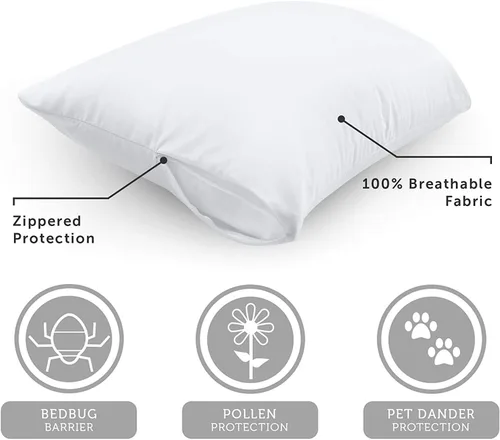 Miniatura 5 de AllerEase Ultra Suave Protección Avanzada contra Alergias Protector de Almohada Lavable a Máquina con Cremallera para Viaje, Tamaño 14" x 20", Gris