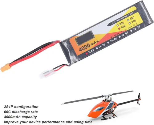 Miniatura 3 de TOPINCN Batería RC Lipo, 4000mAh Tasa de descarga de energía 2S Plug Connector LiPo Batería, 7.4V 60C Vehículos de control remoto Batería