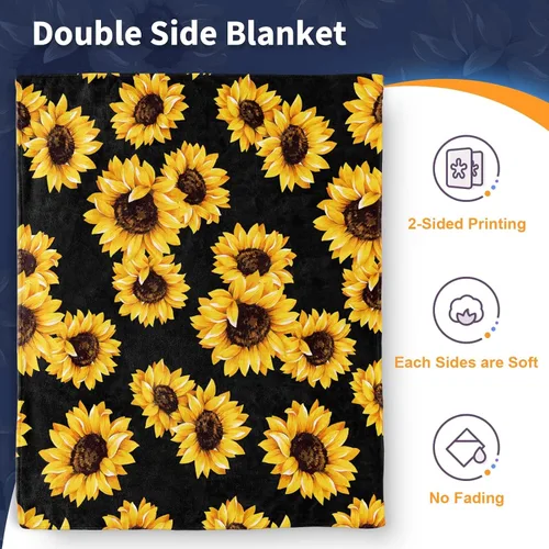 Miniatura 3 de Mantas de girasol, regalos para mujeres, manta de doble cara, ropa de cama bonita para niñas, franela ligera y acogedora felpa para adultos y niños