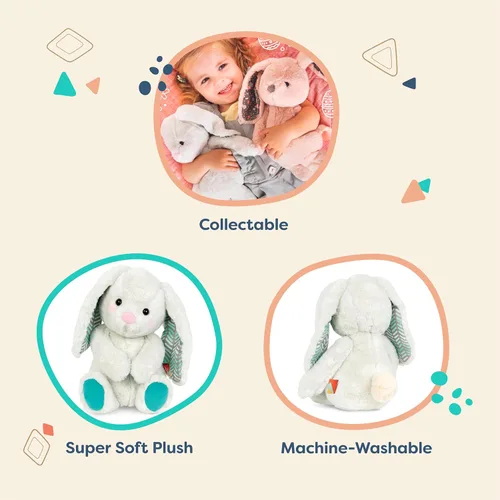 Miniatura 4 de B. toys – Conejo de peluche de 30 cm suave y mullido lavable – Tonos felices – Conejo Peppy Mint – 0 meses+ Conejito gris hielo