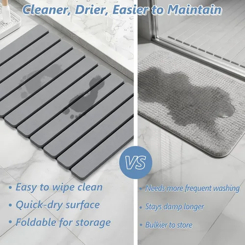 Miniatura 4 de AWW Tapete de baño plegable de piedra, de secado rápido, tierra de diatomeas con tapete antideslizante, súper absorbente, fácil de limpiar, compacto