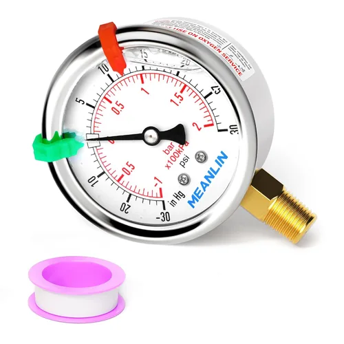 Miniatura 38 de MEANLIN MEASURE - Manómetro de vacío de presión -30inHG~0Psi, esfera con cara de 2.5 pulgadas, NPT de 1/4 de pulgada, manómetro de acero inoxidable
