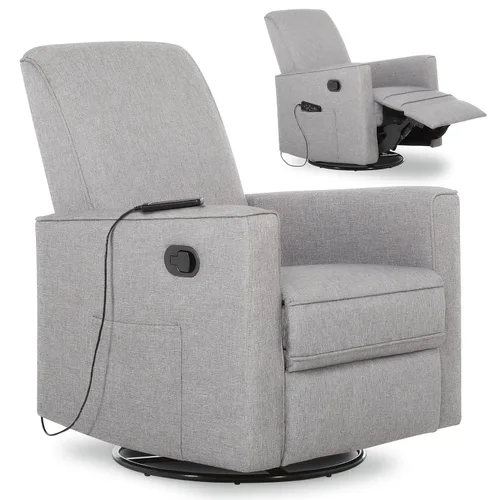 Miniatura 11 de Evolur Raleigh Glider con masajeador en carbón, asiento tapizado de felpa, mecedora giratoria de 360°, certificado FSC, Greenguard Gold y JPMA