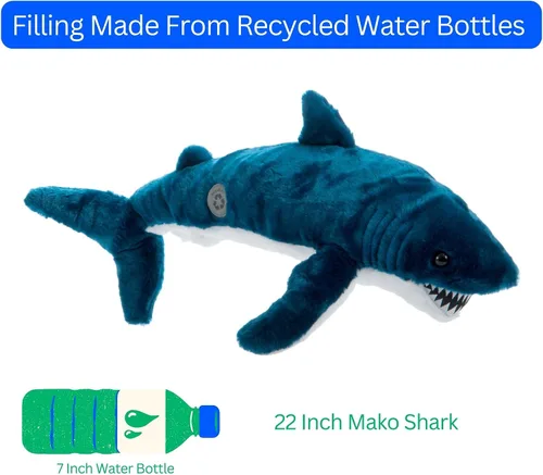 Miniatura 7 de The Petting Zoo Mako - Peluche de tiburón, regalos para niños, animales salvajes del océano Onez, juguete de peluche de tiburón de 22 pulgadas