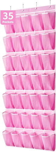 Miniatura 9 de SAVERHO Organizador de zapatos con 35 bolsillos sobre la puerta, organizador de zapatos colgante para puerta con 35 bolsillos de malla, bolsa