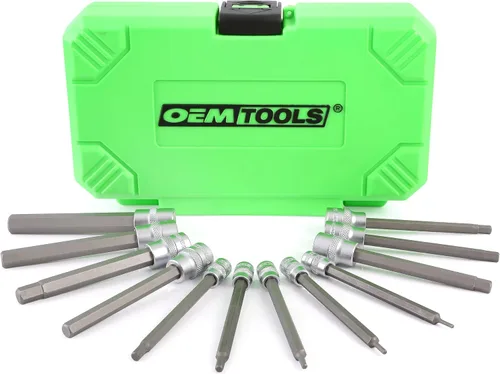 OEMTOOLS 23538 Juego de llaves hexagonales largas de 12 piezas, juego de llaves hexagonales métricas de 1/4 pulgadas y 3/8 pulgadas, brocas de acero