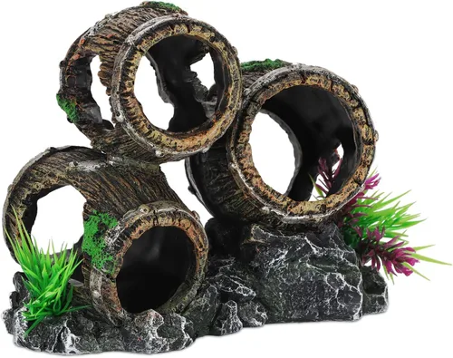 Miniatura 5 de UNEAK - Decoraciones de acuario Tres barriles rotos apilados Decoración de pecera Ornamento Paisajismo Sobre Rocas Cueva Agua Salada Agua Dulce