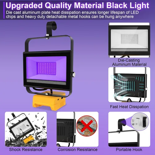 Miniatura 3 de Luces LED negras inalámbricas compatibles con batería Dewalt de 20 V, luces negras portátiles con protección de bajo voltaje, luz de inundación