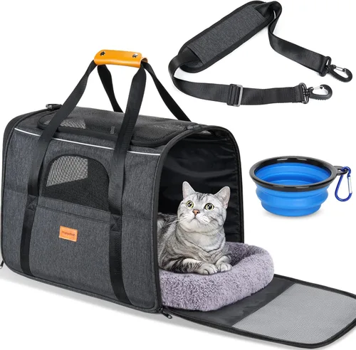 morpilot - Bolsa de transporte para mascotas, portátil, de tela plegable, para perros o gatos, jaula para mascotas con zíperes de seguridad con