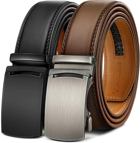 Miniatura 22 de BULLIANT - Paquete de 2 cinturones de cuero con trinquete para hombre, ajustables, corte de 1 3/8 para un ajuste perfecto, regalo para hombre