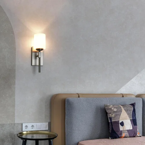Miniatura 7 de Aplique de pared de 1 luz, elegante iluminación de pared en níquel cepillado, 1 luz de transición para tocador de baño con pantalla de vidrio opal