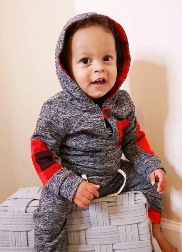 Miniatura 2 de Conjunto de 2 piezas de ropa para bebé y niña, de manga larga, con bolsillo a cuadros, con capucha y pantalones