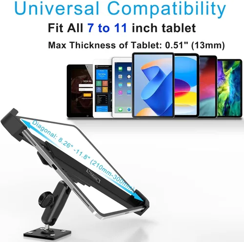 Miniatura 3 de Soporte de bloqueo de pared para tableta para iPad de 7 a 11 pulgadas, soporte de quiosco de tableta antirrobo de metal con bloqueo seguro para sala